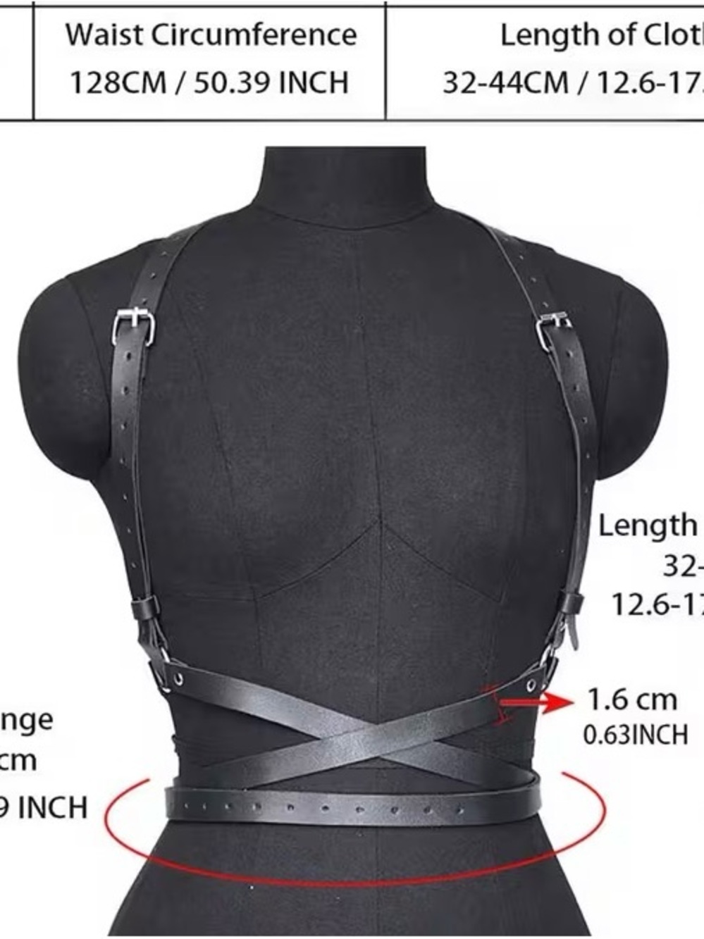 Black Leather Crossbody Harness Belt for Men